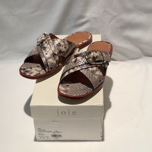 Joie Black and Cream Sandals with Snakeskin Pattern